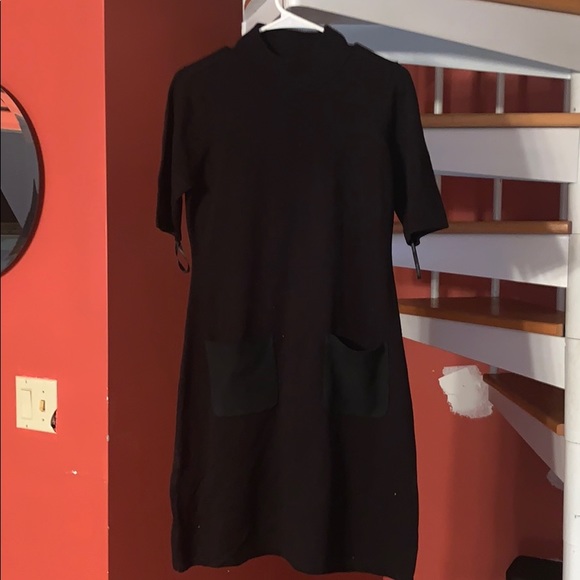 CK Sweater Dress w Mock Turtle Neck Suede Pockets - Picture 2 of 6